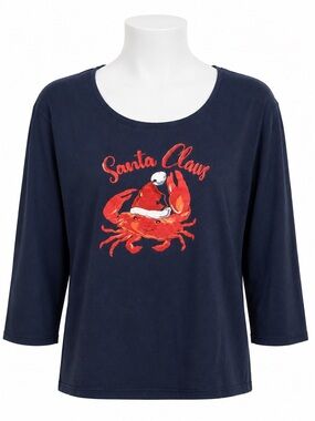 Caribbean Joe Woman’s 3/4” Sleeve Tee with Santa Claws 🦀 Red Crab Graphic Large